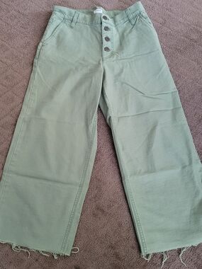 J. Crew Sage Green Cropped Wide-Leg Pants Raw Hem